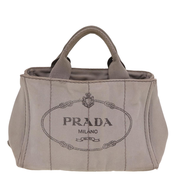 PRADA Canapa PM Hand Bag Canvas Gray Auth 78451 - Picture 13 of 16